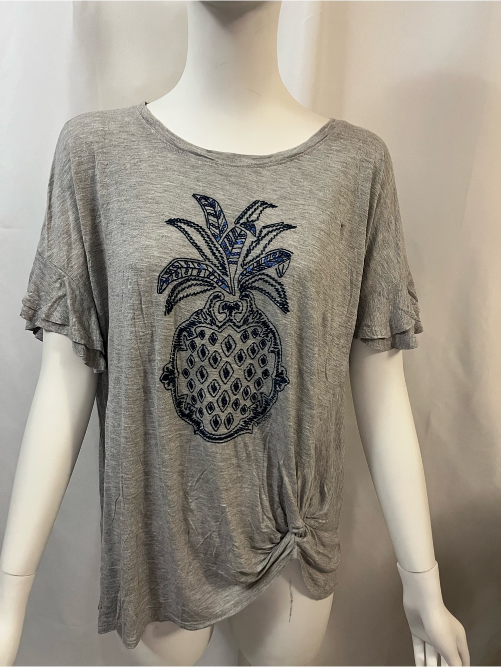 Democracy Sequin Detail Pineapple Tee with Ruffle Sleeves